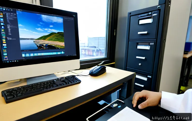 진위면 FAT_FILE_SYSTEM - Photorealistic remote-support workstation in a quiet Korean industrial township, technician examinin...