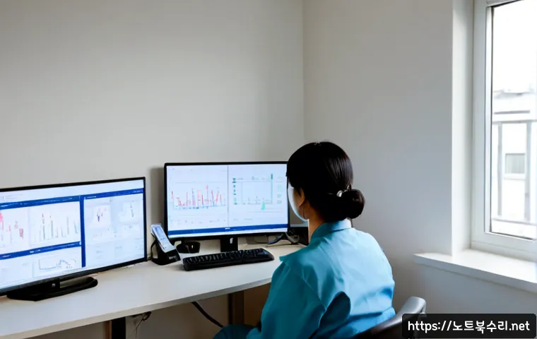 온수동 USER_MODE_HEALTH_MONITOR - Photorealistic remote health-monitoring workstation in a compact apartment near a quiet rail-side ne...