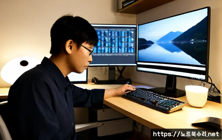 해곡동 프리도스 윈도우설치 - Photorealistic desktop support scene in a compact Haegok-dong apartment workspace, technician config...