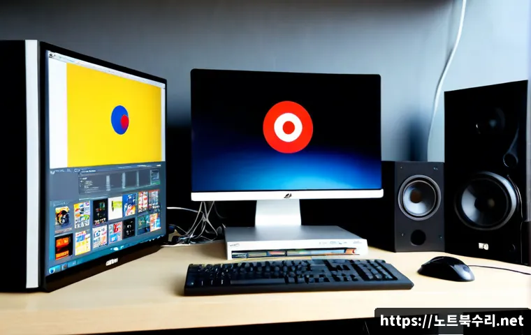 홍대 BOOTMGR is missing - Photorealistic compact PC repair workstation in a Hongdae-inspired creative studio, desktop tower op...