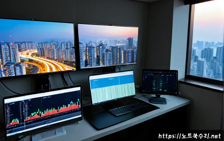 일원동 STATUS_INSUFFICIENT_RESOURCES - Photorealistic compact IT support workstation in a high-rise apartment office near Irwon-dong, dual ...