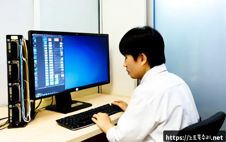 오장동 centos재설치 포맷 초기화 - Photorealistic IT technician reinstalling a Linux server at a compact workstation inside an Ojang-do...