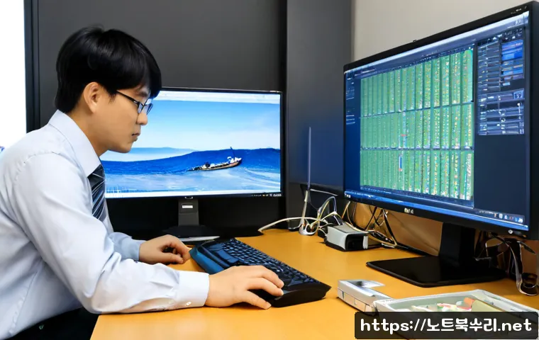 서정동 FAT_FILE_SYSTEM - Photorealistic IT support workstation in a compact Seojeong-dong office, technician examining a desk...