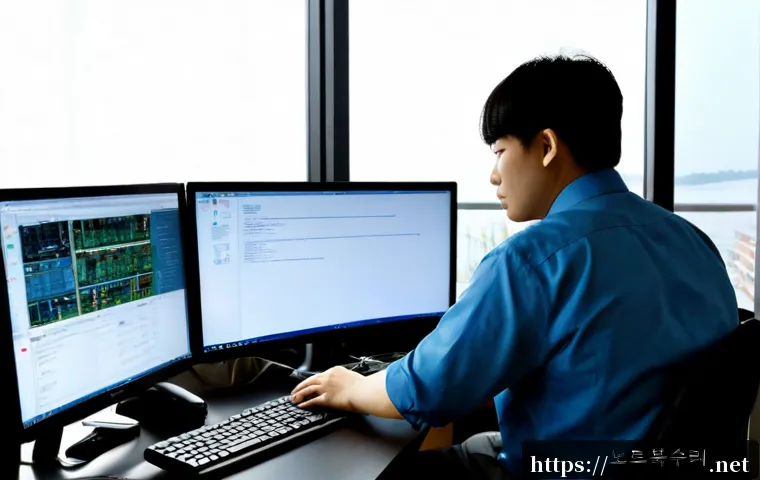 걸포동 SESSION5_INITIALIZATION_FAILED - Photorealistic remote-support workstation in a modern apartment office near a quiet Korean riverside...