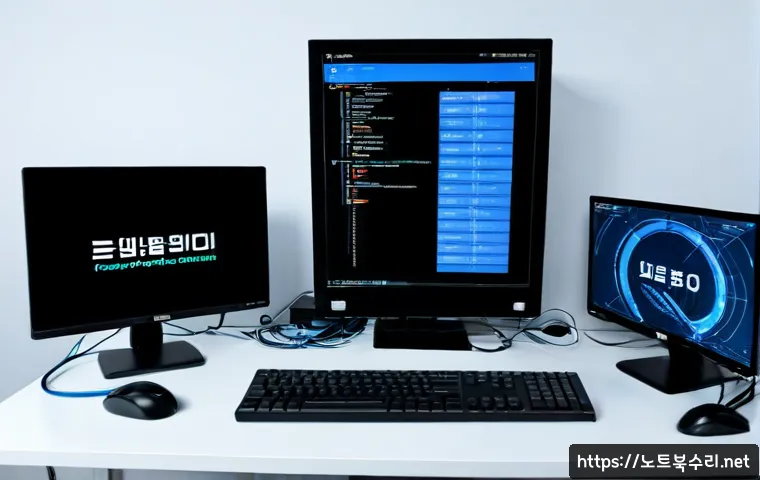 수서동 CRITICAL_PROCESS_DIED - Photorealistic IT support workstation in a modern office near Suseo, dual monitors showing a realist...