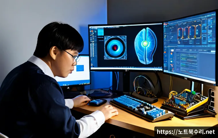 하산곡동 CRITICAL_OBJECT_TERMINATION - Photorealistic IT support workstation in a compact hillside neighborhood office, dual monitors showi...