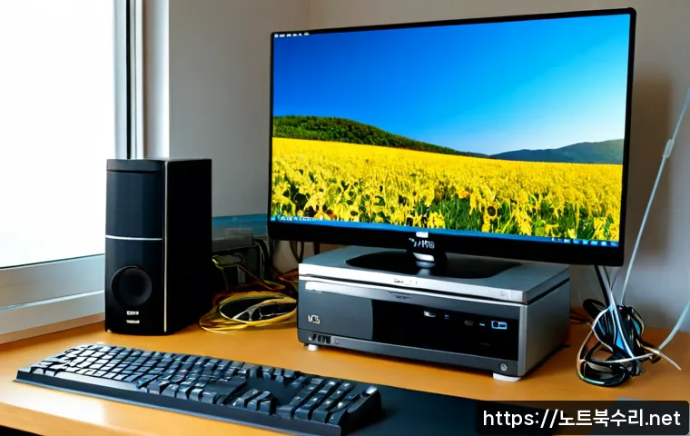 홍익동 UDFS_FILE_SYSTEM - Photorealistic remote-support workstation in a compact Hongik creative studio, dual monitors showing...
