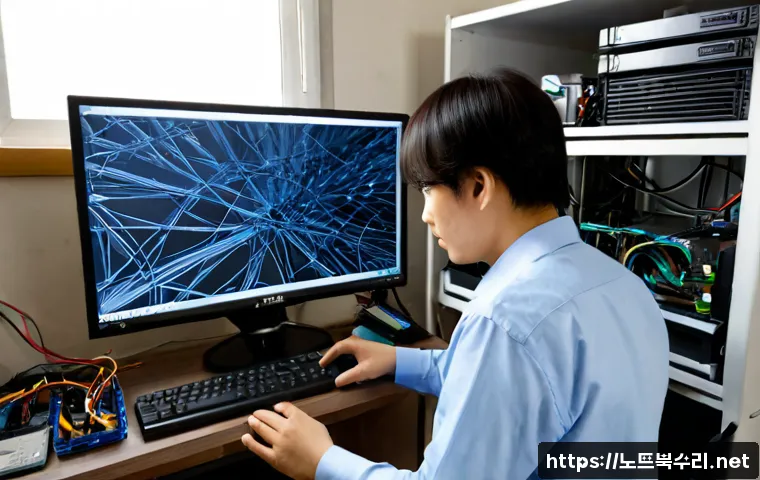 중곡동 STATUS_IO_ERROR - Photorealistic compact PC repair workstation in a quiet residential neighborhood, technician examini...