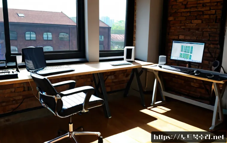당인동 STATUS_IMAGE_NOT_FOUND - Photorealistic remote-support workstation in a renovated brick studio near a subtle riverside indust...