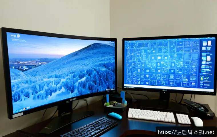 본동 KERNEL_DATA_INPAGE_ERROR - Photorealistic remote IT support workstation in a compact hillside apartment office, dual monitors s...