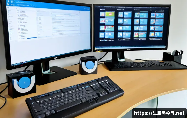 하거동 centos재설치 포맷 초기화 - Photorealistic IT support workstation in a quiet Hageo-dong apartment office, dual monitors showing ...