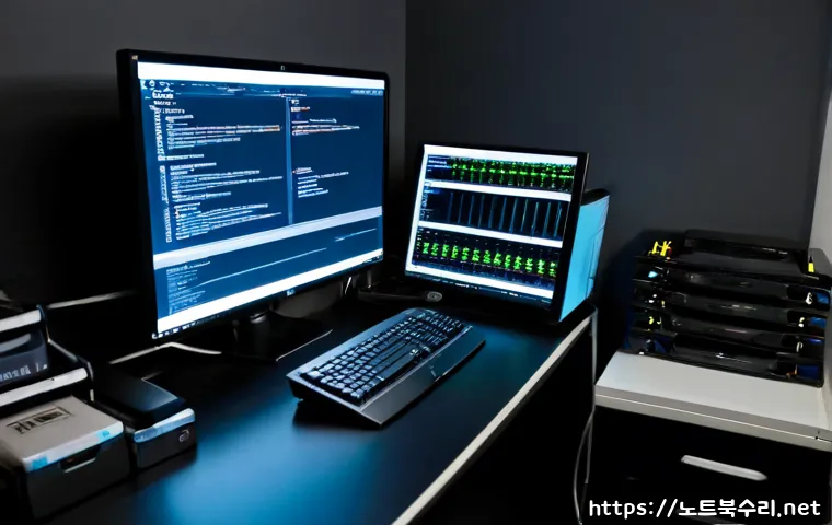 춘의동 UNMOUNTABLE_BOOT_VOLUME - Photorealistic IT support workstation in a compact Chunui-dong office, desktop computer halted at a ...