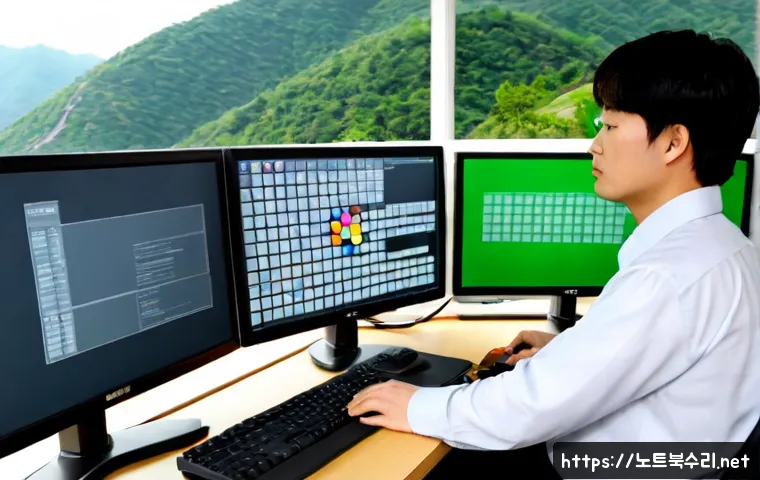 삼양동 STATUS_MODULE_CORRUPTION - Photorealistic remote-support workstation in Samyang-dong, Seoul, an IT technician examining a deskt...