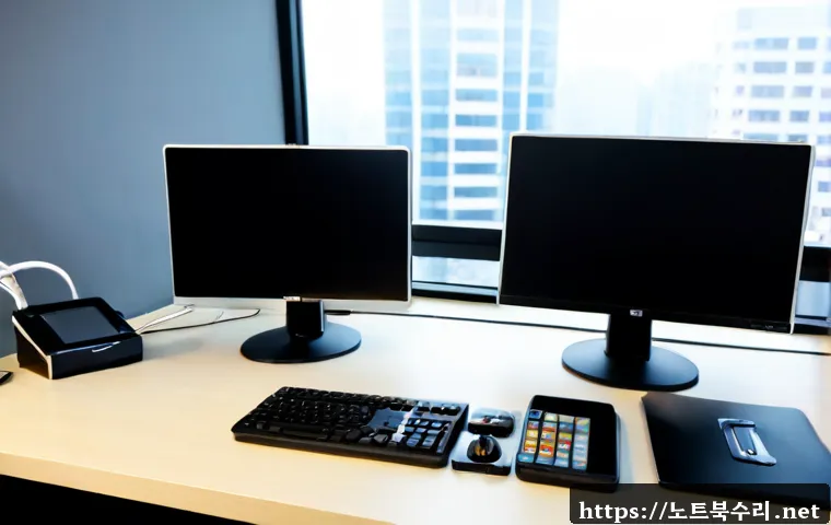 방화동 STATUS_INVALID_DEVICE_REQUEST - Photorealistic remote-support workstation in a compact Banghwa-dong apartment office, dual monitors ...