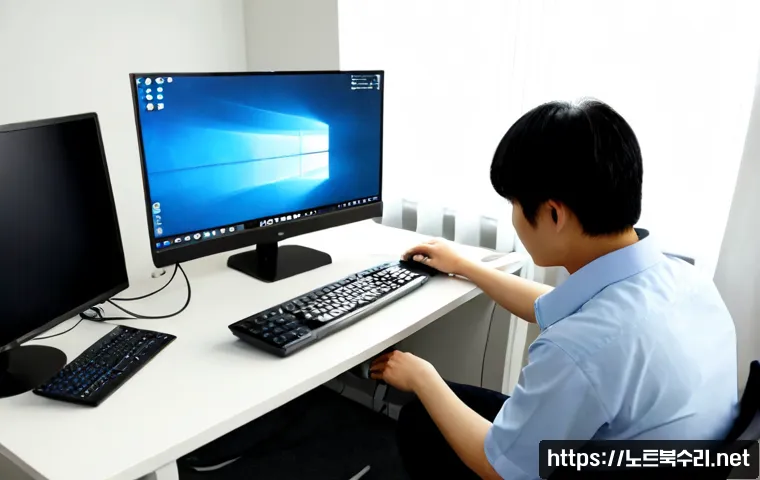 구월동 STATUS_PRIVILEGED_INSTRUCTION - Photorealistic remote support workstation in a modern Guwol-dong apartment office, dual monitors sho...