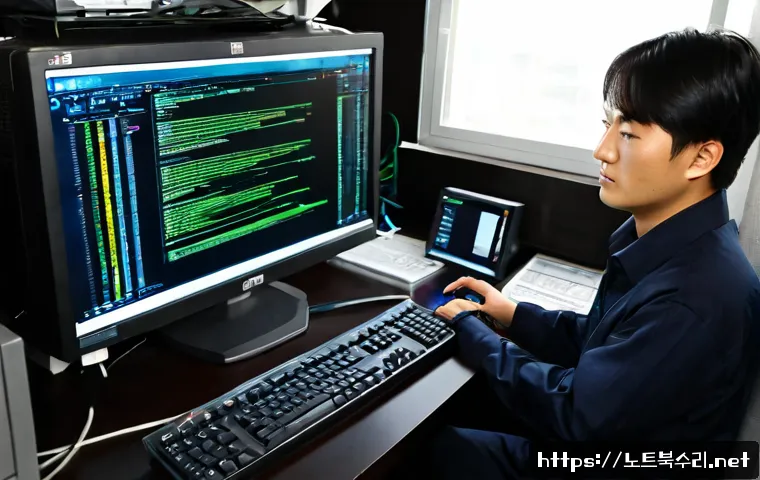원평동 부팅불가 - Photorealistic IT technician diagnosing a desktop computer that will not boot in a compact Wonpyeong...