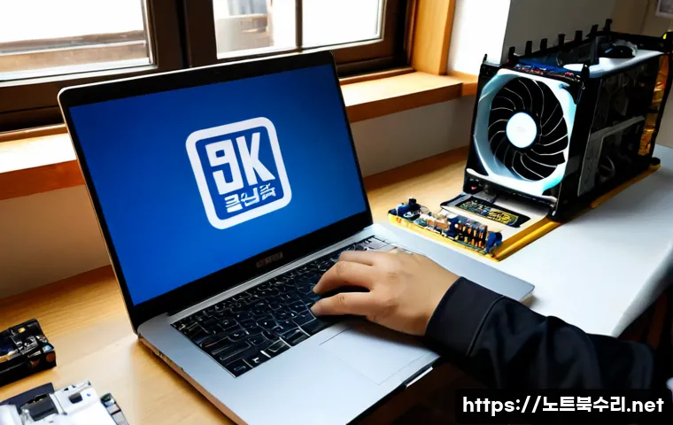 양상동 노트북 laptop 출장방문수리점 - Photorealistic on-site laptop repair in a bright Yangsang-dong apartment workspace, skilled technici...