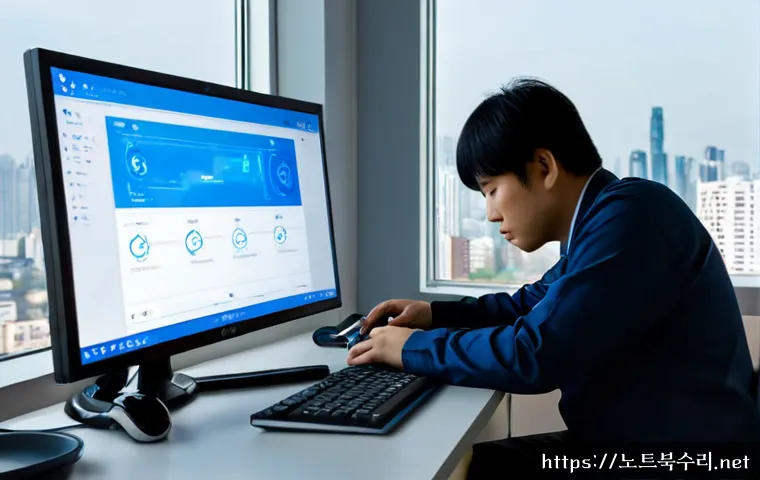원문동 STATUS_KERNEL_INIT_FAILURE - Photorealistic remote IT support workstation in a modern apartment office, desktop monitor showing a...