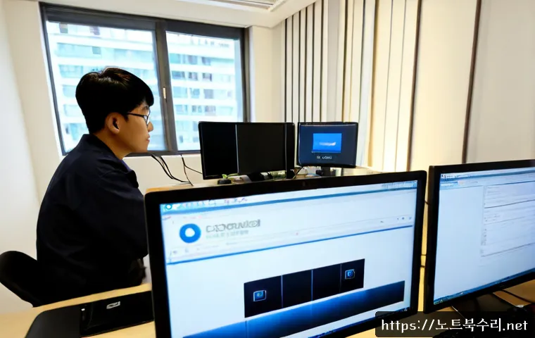 이충동 STATUS_IMAGE_ACCESS_DENIED - Photorealistic IT support workstation in a quiet Pyeongtaek apartment office, technician viewing a g...