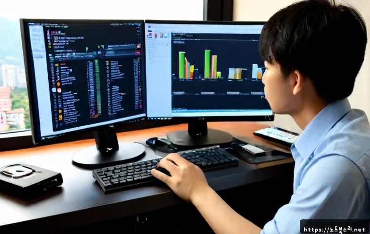 창우동 STATUS_DISK_READ_FAILURE - Photorealistic IT support workstation in a compact Changudong apartment office, ultrawide monitor sh...