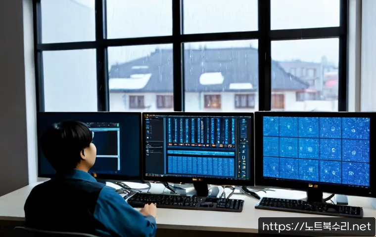 원동 STATUS_SYSTEM_PROCESS_TERMINATED - Photorealistic remote IT support workstation in a compact Won-dong office, dual monitors showing abs...