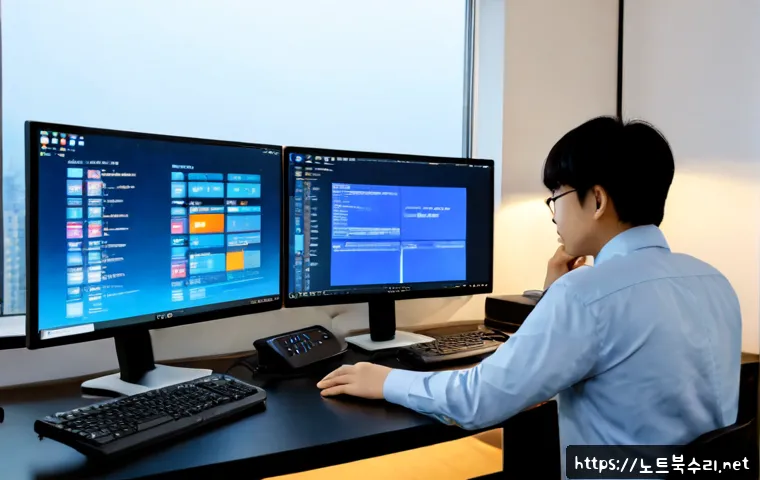 병점동 STATUS_KERNEL_MODULE_CORRUPTION - Photorealistic remote IT support workstation in a compact Byeongjeom-dong apartment office, dual mon...