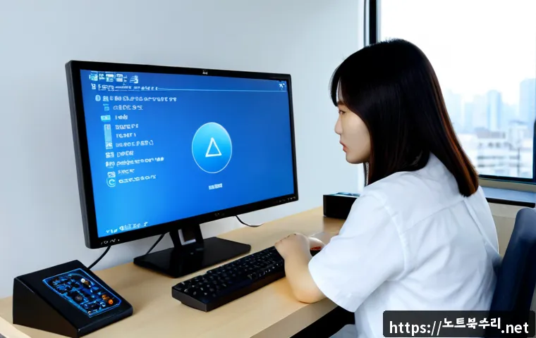 강일동 STATUS_KERNEL_DATA_CORRUPTION - Photorealistic remote IT support scene in a modern apartment workspace near a quiet eastern Seoul re...