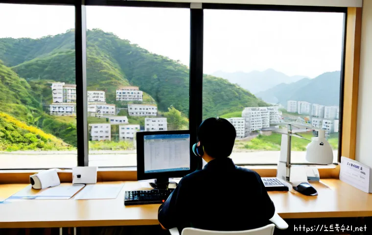 번동 PROCESS_HAS_LOCKED_PAGES - Photorealistic remote-support workstation in a compact Beon-dong apartment office, dual monitors dis...