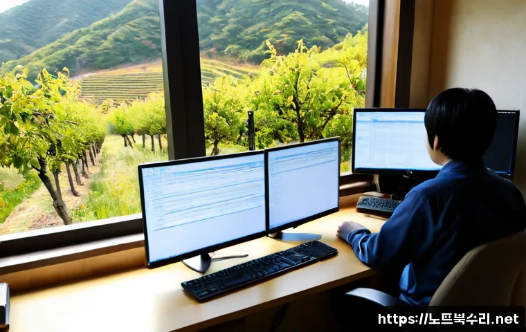 퇴촌면 STATUS_STACK_OVERFLOW - Photorealistic remote IT support workstation in a quiet semi-rural Korean home office, dual monitors...