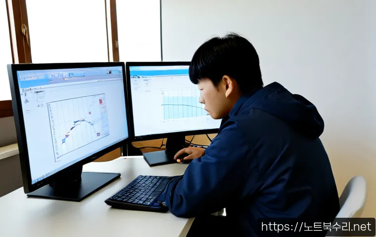 개봉동 STATUS_FLOAT_INVALID_OPERATION - Photorealistic computer support workstation in a compact Gaebong-dong apartment office, dual monitor...