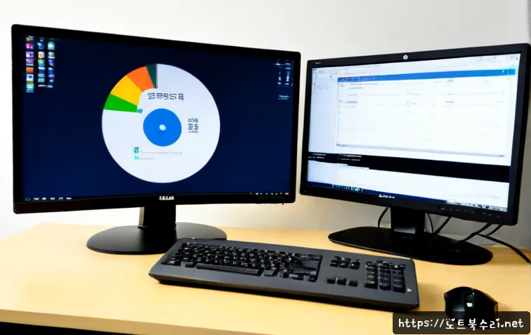 중대동 STATUS_DISK_NOT_INITIALIZED - Photorealistic remote IT support workstation in a quiet Jungdaedong apartment office, dual monitors ...