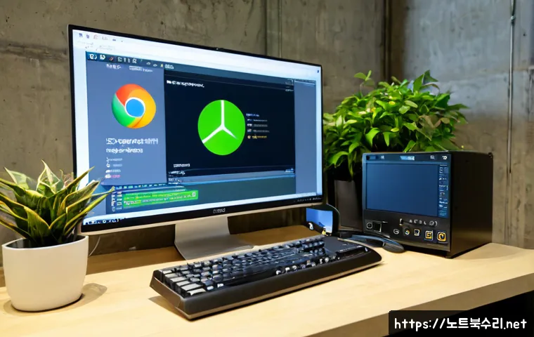 성수동 윈도우11 windows11 재설치 포맷 초기화 - Photorealistic IT support workstation in a Seongsu-dong creative studio, desktop computer displaying...