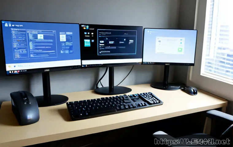 박촌동 STATUS_DEVICE_OFFLINE - Photorealistic IT support workstation in a compact apartment office near a quiet Korean suburban nei...