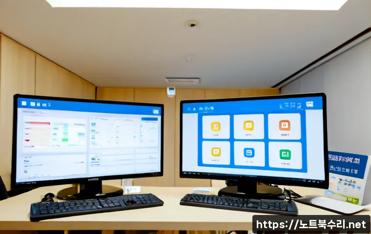 고암동 MULTIPLE_IRP_COMPLETE_REQUESTS - Photorealistic remote-support workstation in a quiet Korean suburban apartment, dual monitors showin...