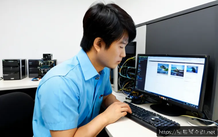 세종로 HDD조립 및 교체수리 - Photorealistic computer repair workstation in a compact Sejong-ro office, technician carefully insta...