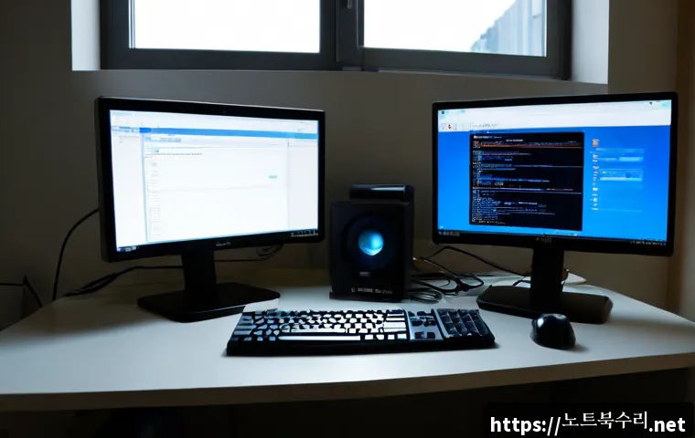 통인동 FAT_FILE_SYSTEM - Photorealistic remote IT support workstation in a quiet Tongin-dong apartment office, desktop monito...