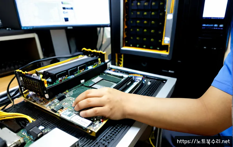 금창동 그래픽카드조립 및 교체수리 - Photorealistic computer repair workstation in a compact Korean neighborhood service shop, technician...