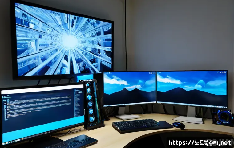 고잔동 VIDEO_TDR_FAILURE - Photorealistic compact design studio workstation in Gojan-dong, dual monitors showing a frozen 3D me...