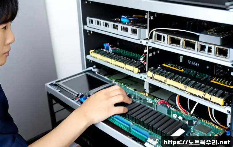 내삼미동 RAM조립 및 교체수리 - Photorealistic computer repair workstation in a compact Naesam-dong apartment office, technician car...