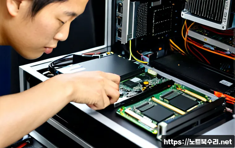 안중읍 그래픽카드조립 및 교체수리 - Photorealistic PC repair workstation in a compact Anjung-eup electronics shop, technician carefully ...
