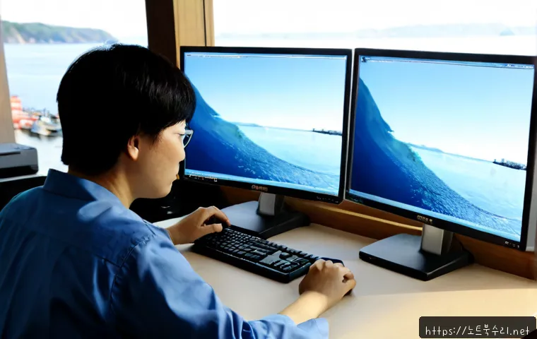 서도면 STATUS_INVALID_DEVICE_REQUEST - Photorealistic remote-support workstation in a quiet coastal village office, technician examining a ...