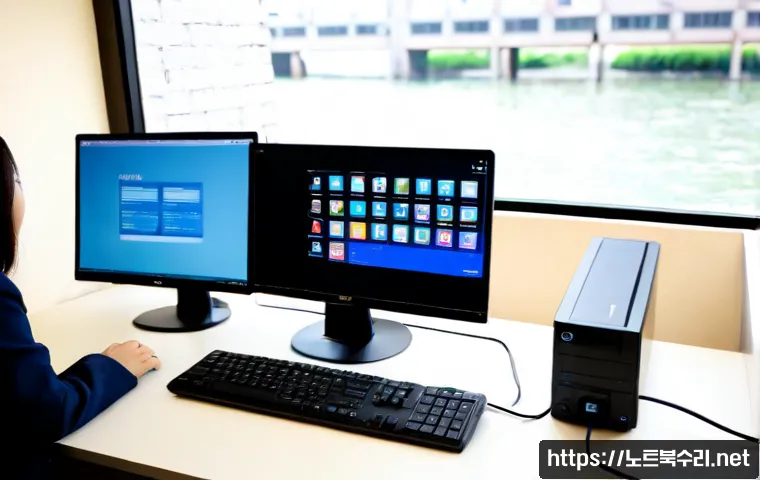 망원동 나스 nas 설정및수리 - Photorealistic compact home office in Mangwon-dong, a network technician configuring a sleek four-ba...