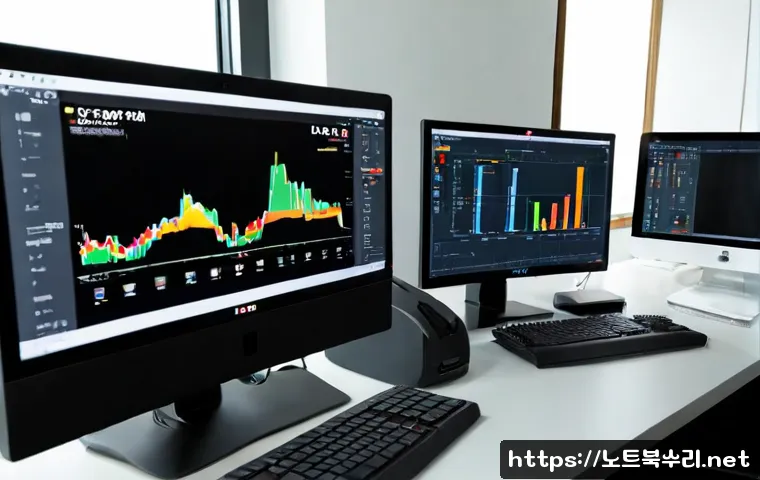 도곡동 MEMORY_MANAGEMENT - Photorealistic premium workstation in a quiet upscale Dogok-dong apartment office, dual monitors dis...