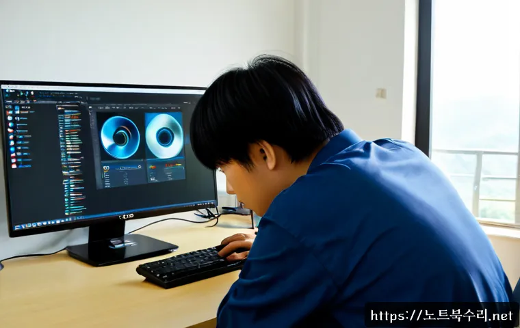분당동 STATUS_DEVICE_NOT_READY - Photorealistic modern home-office workstation in Bundang-dong, a frustrated IT specialist examining ...