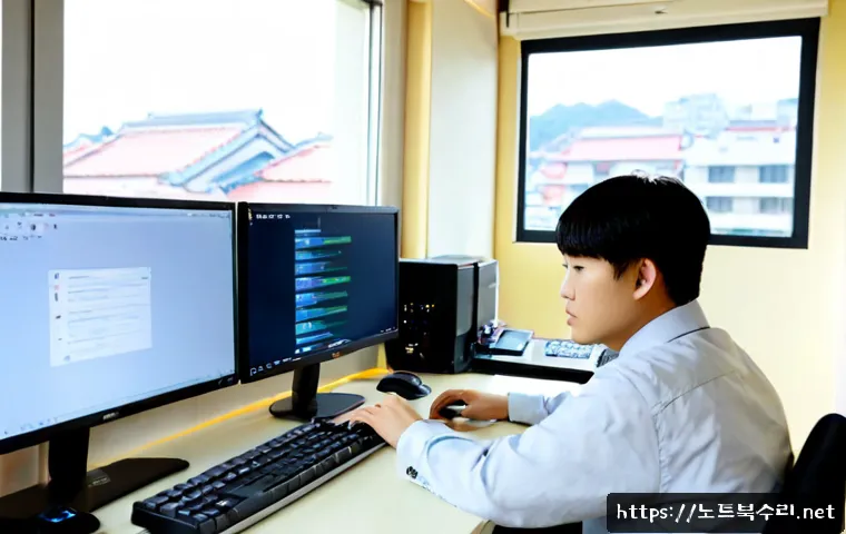 경안동 STATUS_INVALID_LOCK_SEQUENCE - Photorealistic remote-support workstation in a quiet Korean neighborhood office, IT technician study...