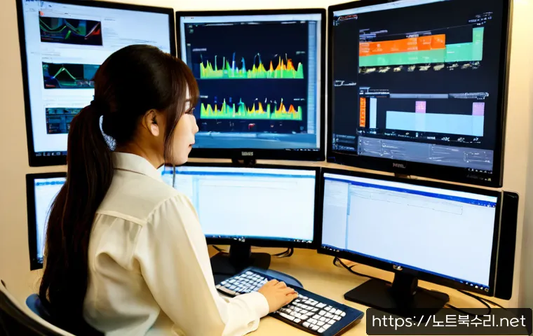 명동 STATUS_INSTRUCTION_FAILED - Photorealistic IT support specialist at a sleek Myeongdong office workstation, diagnosing a failed s...