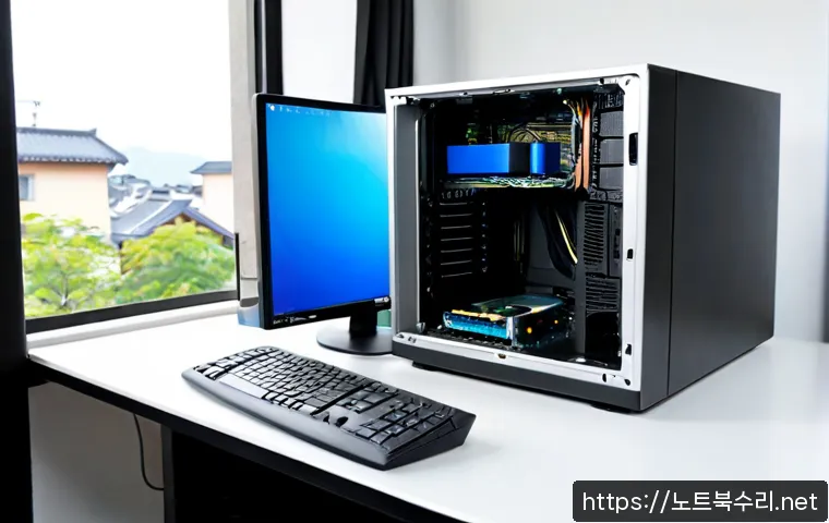 창우동 centos재설치 포맷  초기화 - Photorealistic IT technician reinstalling a Linux server at a tidy workstation, desktop monitor show...