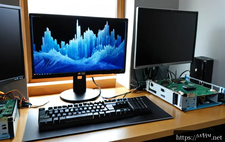 논현고잔동 PAGE_FAULT_IN_NONPAGED_AREA - Photorealistic PC repair workstation in a compact Korean office near a quiet residential-commercial ...