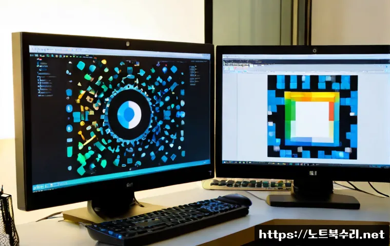 파장동 STATUS_IMAGE_CORRUPTION - Photorealistic remote-support workstation in a compact Pangjang-dong apartment office, dual monitors...