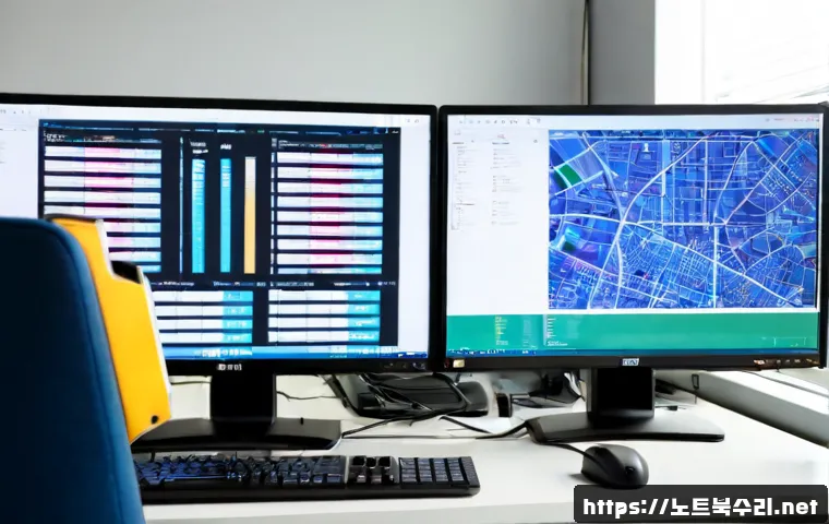 향남읍 STATUS_KERNEL_REGISTRY_ERROR - Photorealistic IT support workstation in a modern office near a low-rise suburban Korean township, d...